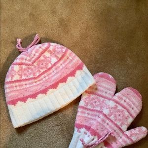 J Jill Beanie Hat & Mitten Set Pink One Size New
